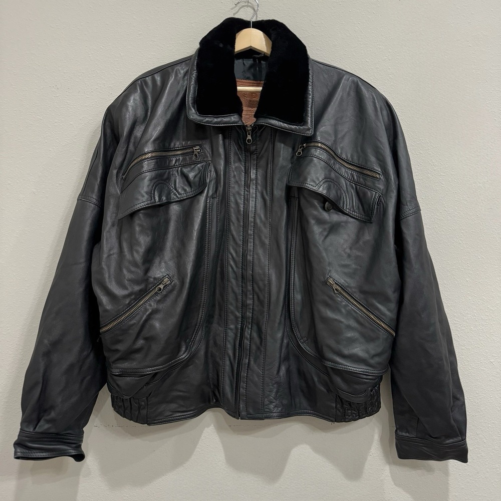 Pollini Italy Men's Leather‎ Bomber Jacket Size 52,  US 42